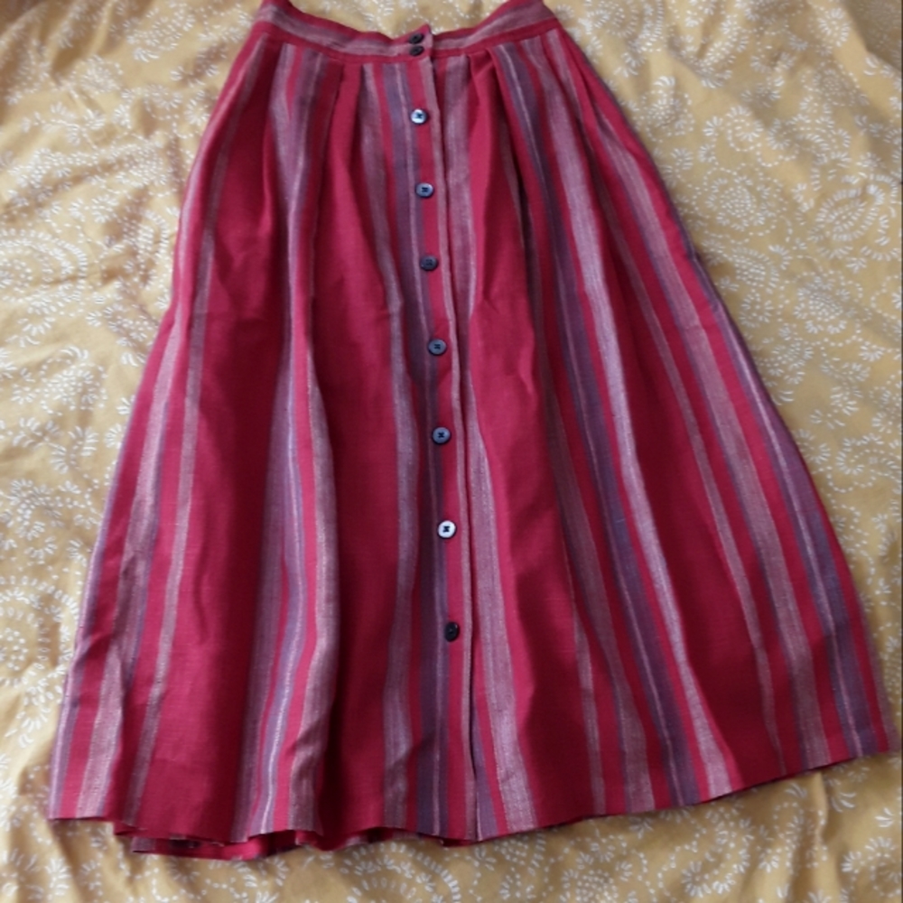 Vintage 1970s Rust and Blue Stripe Button Down Skirt sz 4
